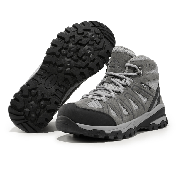 Women's Suede Waterproof Hiking Boots 【Wide Fit】 - LIGHT GREY - 5